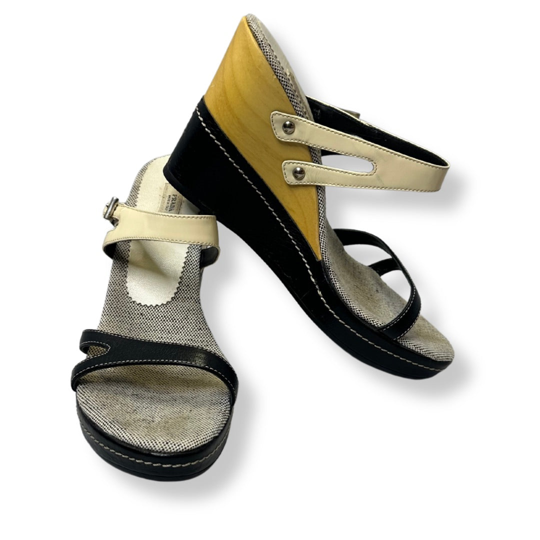 Black/Cream Prada Wedge Heel, 39 1/2