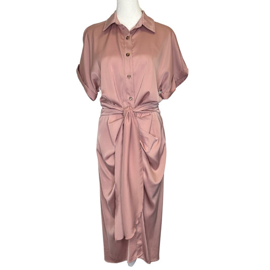 Blush Pink BTFBM Button Up Tie Front Dress, S